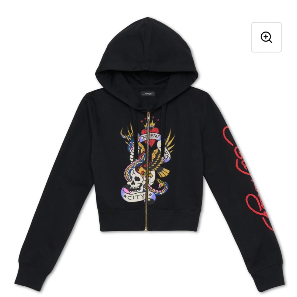 Ed Hardy Original Nyc Skull Cropped Hoodie